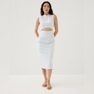 Agnes Shoulder Padded Tweed Mandarin Collar Midi Dress